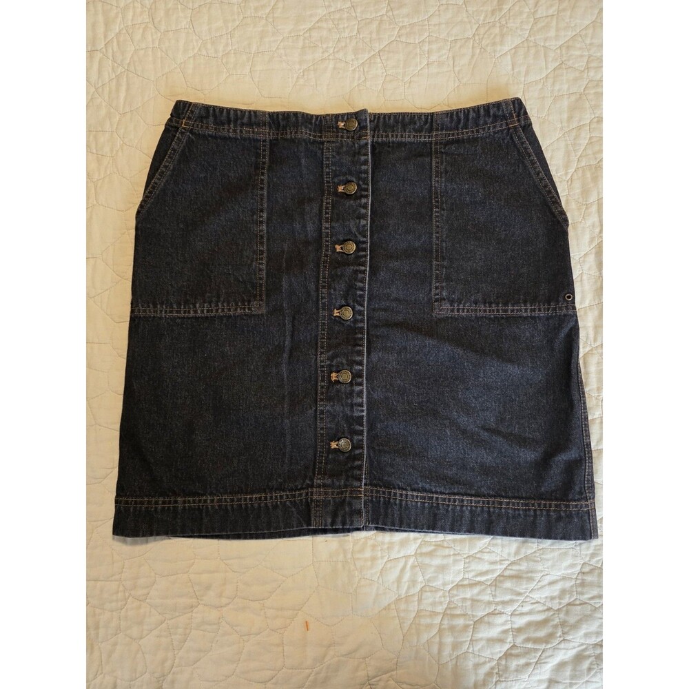 Ralph Lauren Women's Black Denim Skirt Button Front Size 10 Preppy 90's Y2k